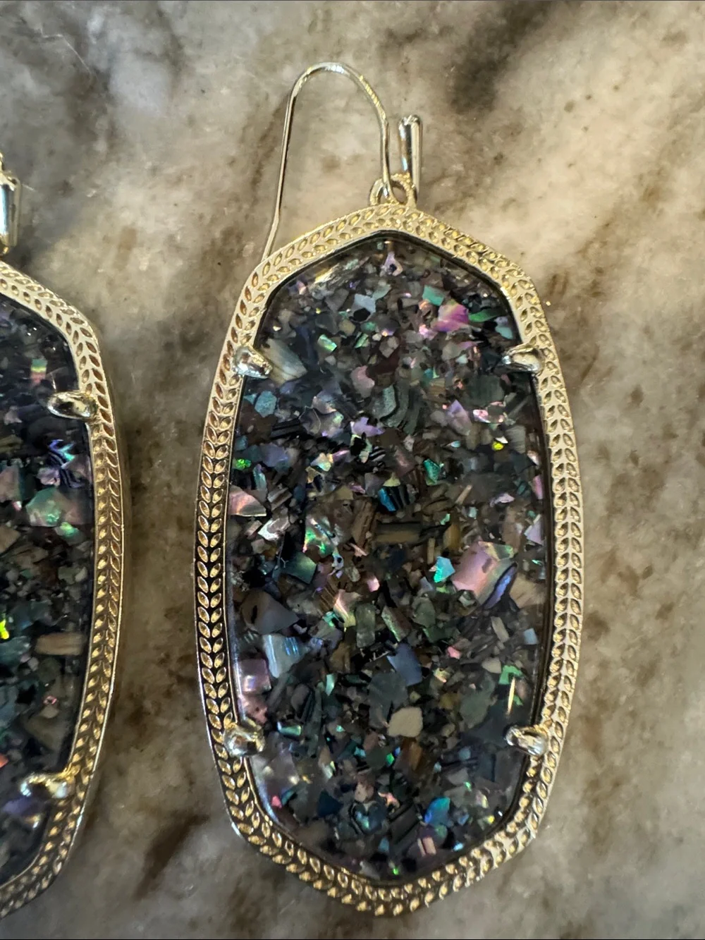 Gold Frame Iridescent Druzy Drop Earrings - Black/Purple